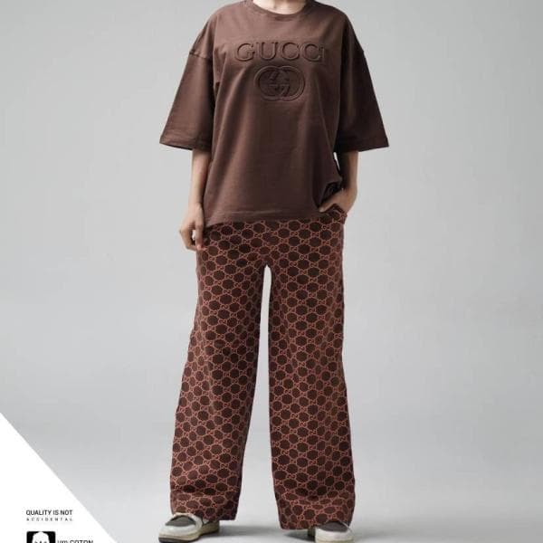 ست تیشرت و شلوار گوچی قهوه ای