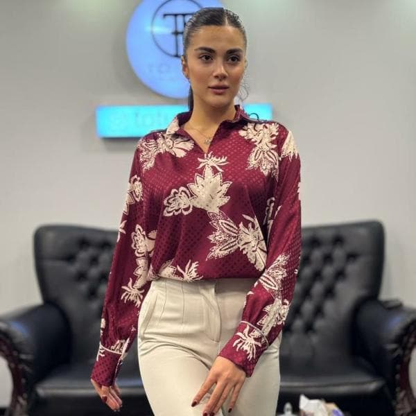 شومیز ساتن طرح گل کد3384 - تصویر 1