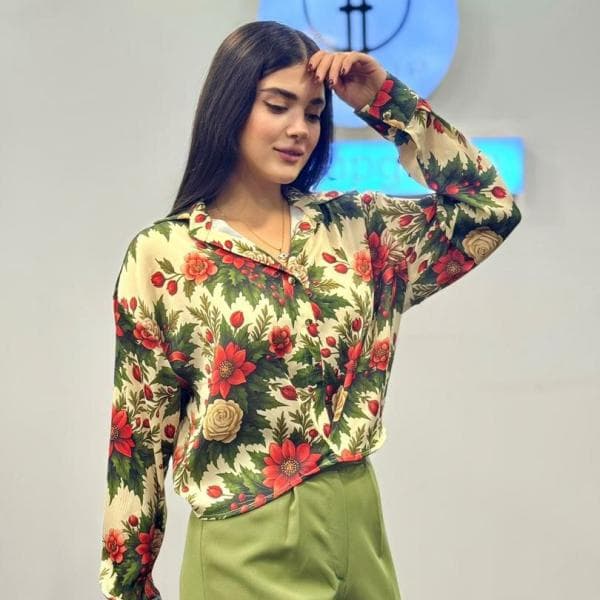 شومیز ساتن طرح دار کد3399 - تصویر 3