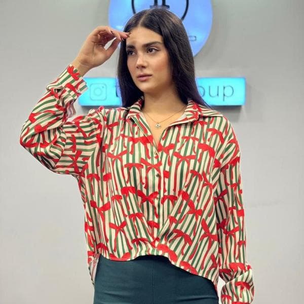 شومیز ساتن طرح دار کد3399 - تصویر 2