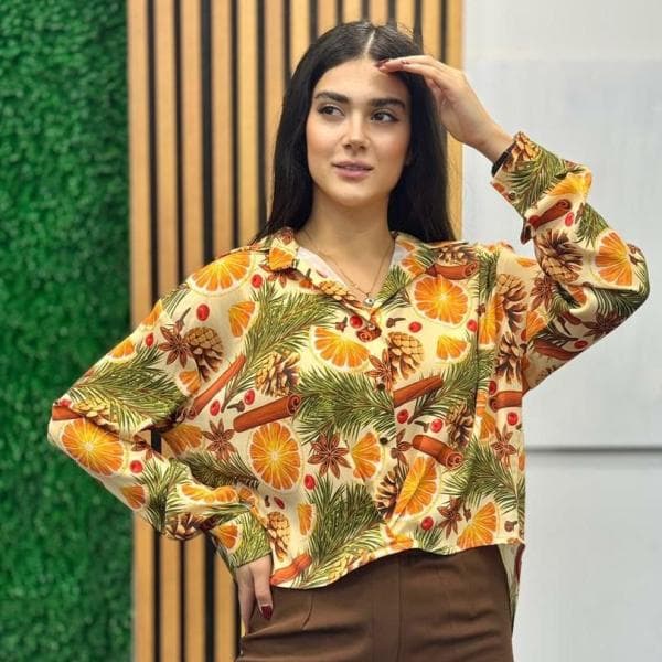 شومیز ساتن طرح دار کد3399 - تصویر 1