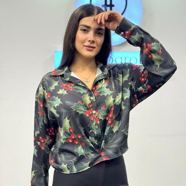 شومیز ساتن طرح دار کد3399 - تصویر 4