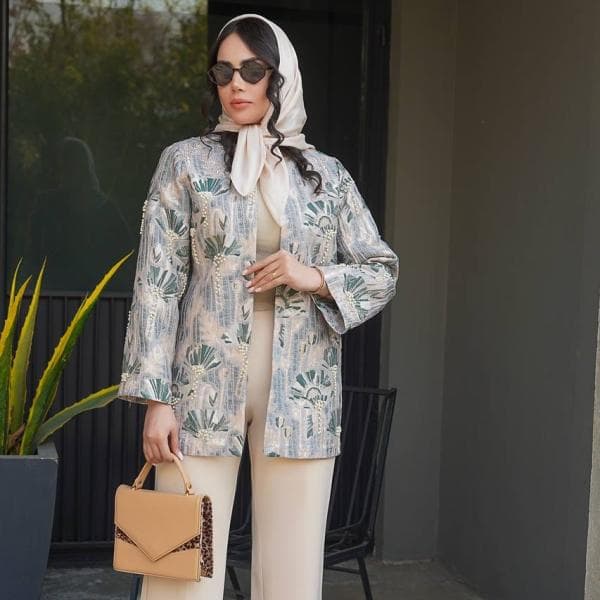 ژاکارد گل شاخه ای مروارید دوزی کد1445 - تصویر 1