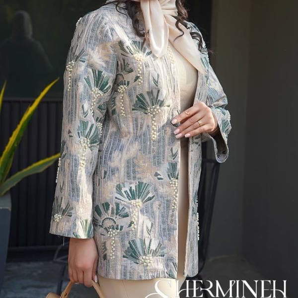 ژاکارد گل شاخه ای مروارید دوزی کد1445 - تصویر 2