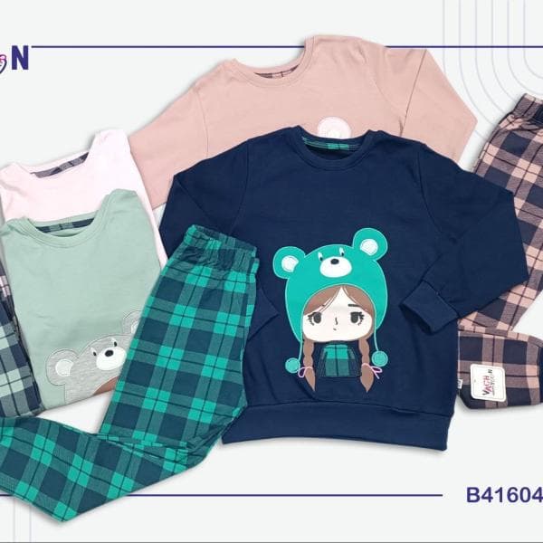 بلوز شلوار چهارخونه دختر کلاه دار کدB41604 - تصویر 2