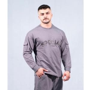 آستین بلند اورسایز خاکستری برند SPECIAL پارچه دورس دو نخ لاکرا در سایزبندی