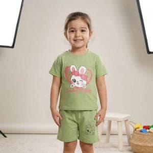 ست تیشرت شلوارک دخترانه طرح rabbit کد KW201