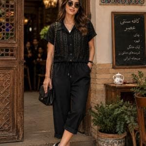 شومیز  یقه مردانه طور و شلوار پایین گت