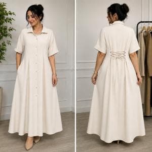 پیراهن یقه شکاری بلند پشت بندی
