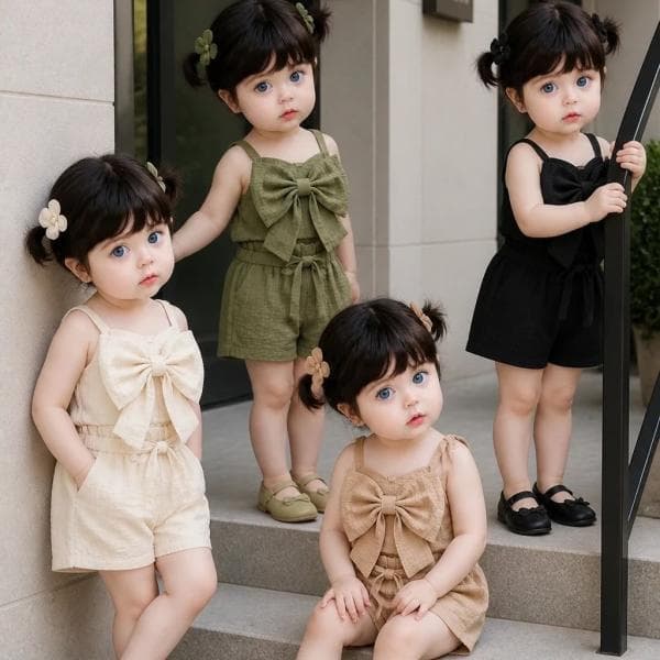 ست دخترانه ژاکارد پاپیونی - تصویر 1