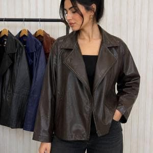 کت زنانه چرم یقه اینگلیسی