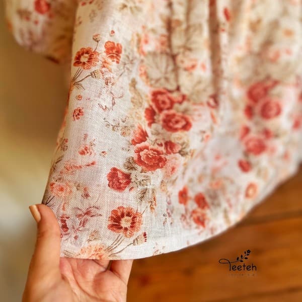 پیراهن دخترانه لینن ایتالیا طرحدار صورتی - تصویر 4