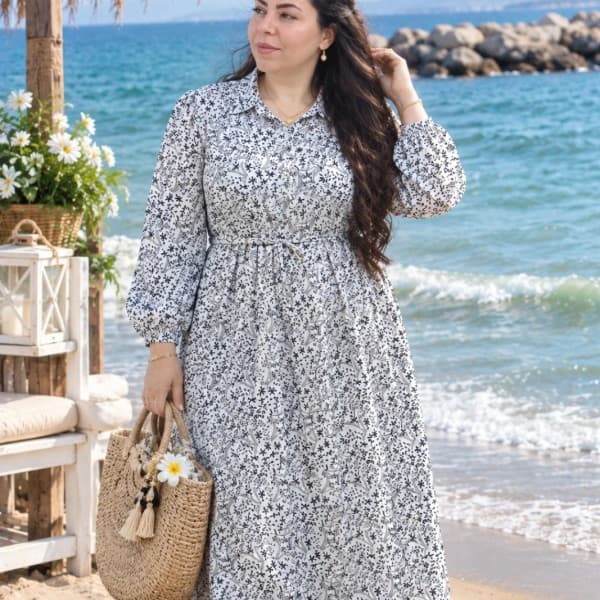 پیراهن ساحلی زنانه طرح گل ریز