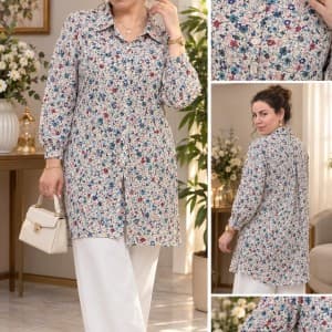شومیز مانتویی گل دار کد 1002