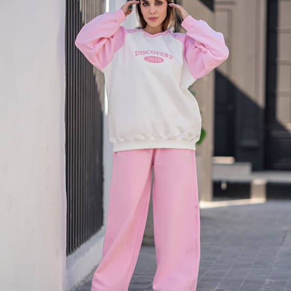خرید اینترنتی ست زنانه دورس و شلوار بگ چاپ پفکی عمده