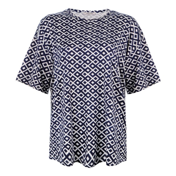 خرید آنلاین تی شرت آستین کوتاه زنانه افراتین مدل لوزی کد 2609 رنگ سرمه ای