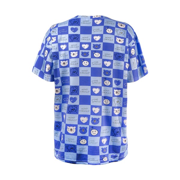 فروش اینترنتی تی شرت لانگ آستین کوتاه زنانه مدل خرس شطرنجی رنگ آبی