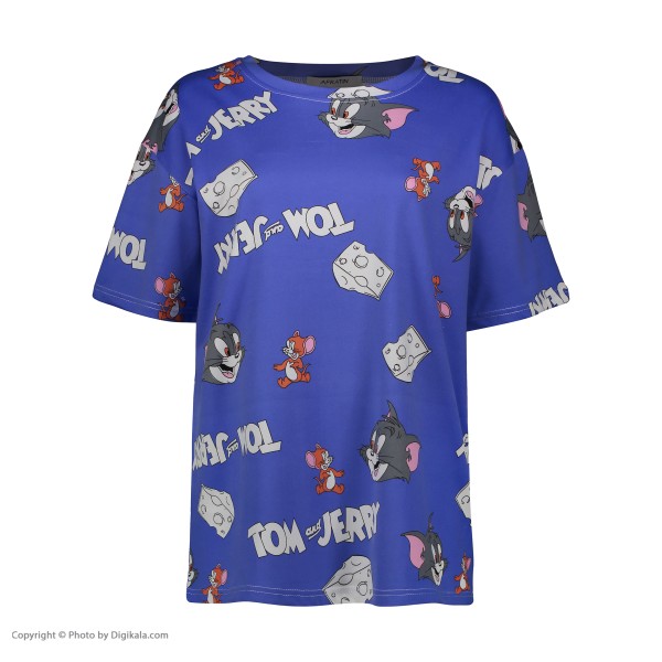 خرید اینترنتی تی شرت لانگ زنانه مدل تام و جری رنگ کاربنی
