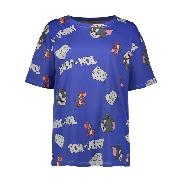 فروش اینترنتی تی شرت لانگ زنانه مدل تام و جری رنگ کاربنی