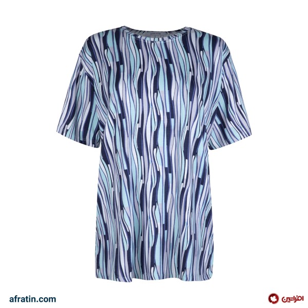 فروش اینترنتی تی شرت آستین کوتاه زنانه مدل راه راه کد 2609 رنگ آبی