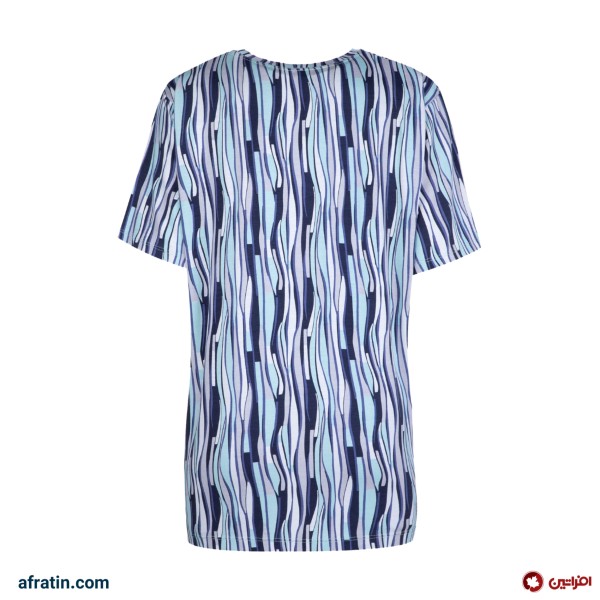 خرید اینترنتی تی شرت آستین کوتاه زنانه مدل راه راه کد 2609 رنگ آبی