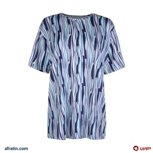 تی شرت آستین کوتاه زنانه مدل راه راه کد 2609 رنگ آبی