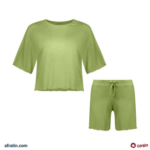 خرید آنلاین ست تیشرت و شلوارک زنانه مدل آرام رنگ سبز کد6573