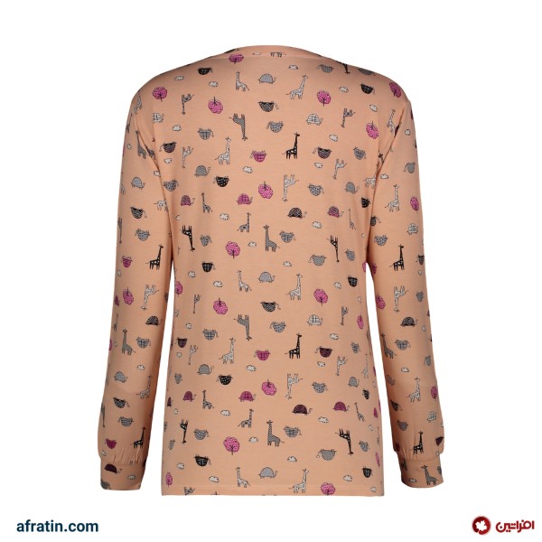 خرید اینترنتی تی شرت آستین بلند زنانه مدل زرافه و دایناسور رنگ صورتی کد7558