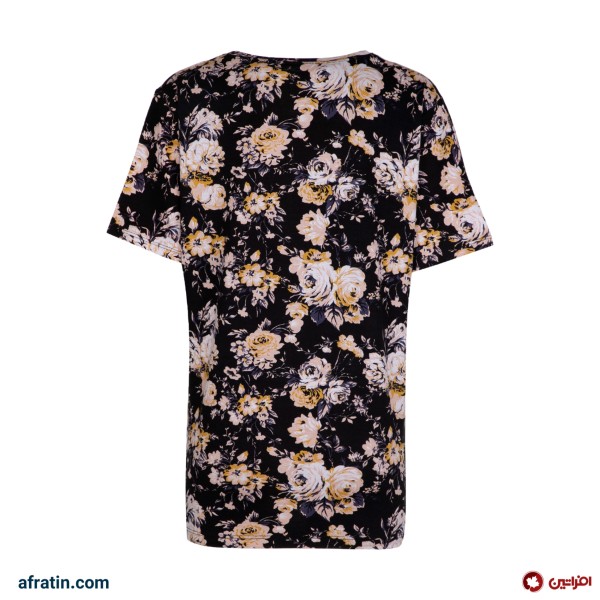 فروش اینترنتی تی شرت آستین کوتاه زنانه مدل گلدار کد 2609 رنگ مشکی