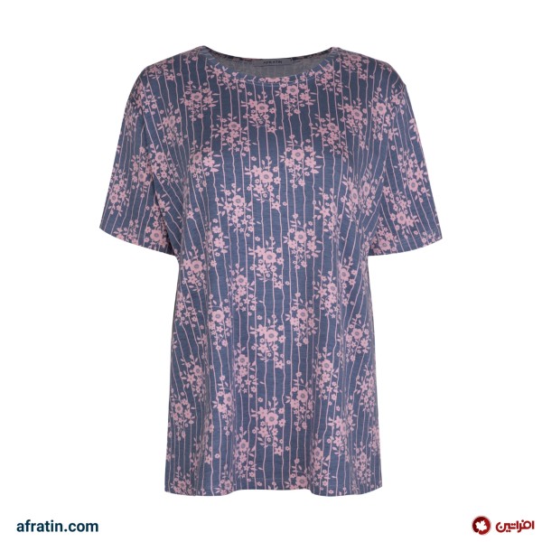 خرید آنلاین تی شرت آستین کوتاه زنانه مدل گل کد 2609 رنگ طوسی