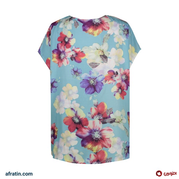 خرید آنلاین تی شرت آستین کوتاه زنانه مدل گل کد 2593 رنگ آبی