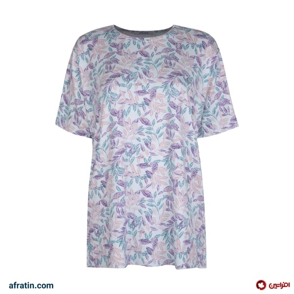خرید اینترنتی تی شرت آستین کوتاه زنانه مدل برگ کد 2609 رنگ آبی