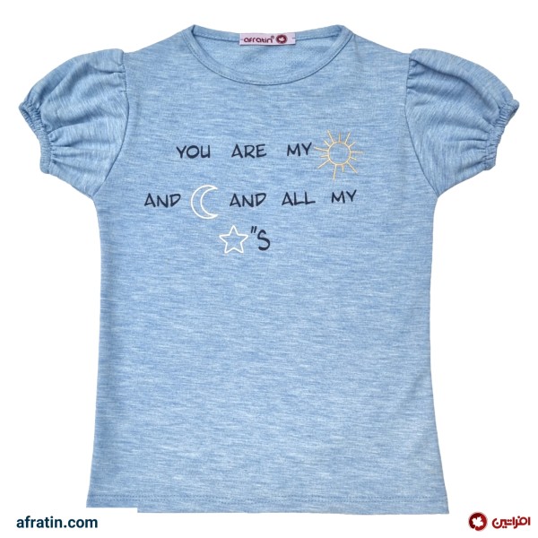 خرید آنلاین تی شرت دخترانه مدل ماه و خورشید رنگ آبی